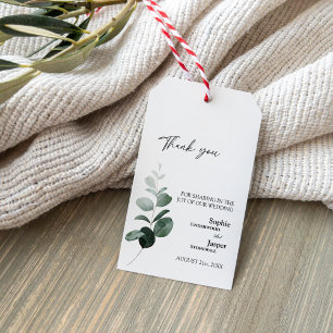 Modern Greenery White Wedding Thank You Gift Tag