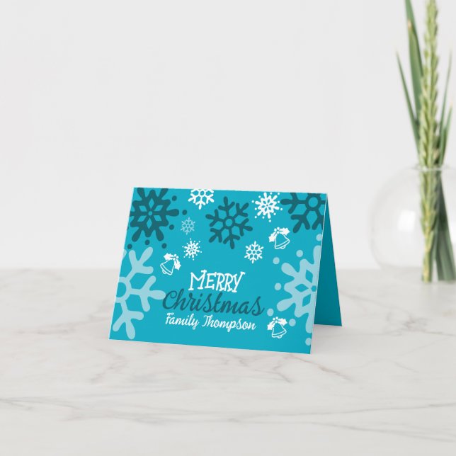 Modern greeting card design for Christmas on a blu (Front)