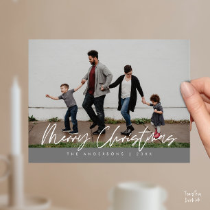Modern Greeting, Merry Christmas Family Photo Pos Postcard