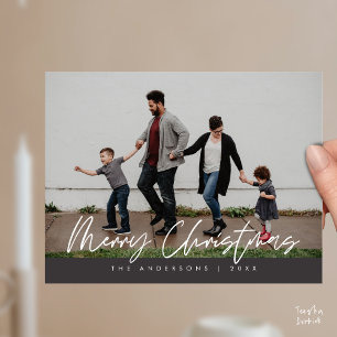 Modern Greeting, Merry Christmas Family Photo Pos Postcard