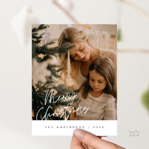 Modern Greeting, Merry Christmas Family Photo Pos Postcard