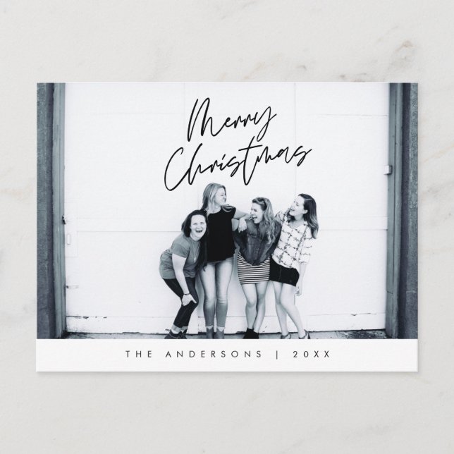Modern Greeting, Merry Christmas Family Photo Post Postcard (Front)
