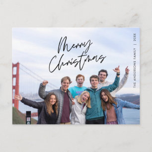 Modern Greeting, Merry Christmas Family Photo Post Postcard