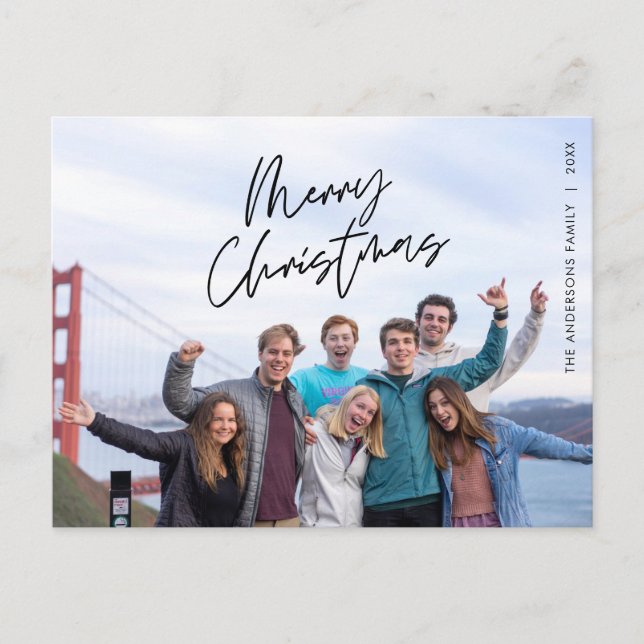 Modern Greeting, Merry Christmas Family Photo Post Postcard (Front)