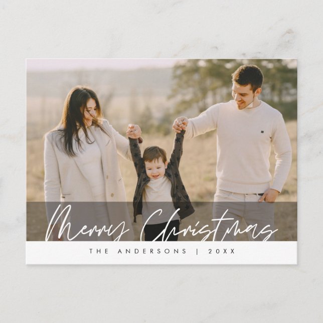 Modern Greeting, Merry Christmas Family Photo Post Postcard (Front)