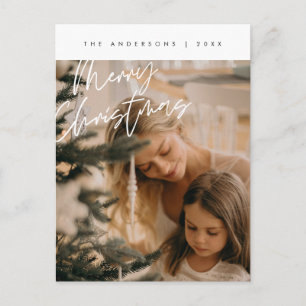 Modern Greeting, Merry Christmas Family Photo Postcard