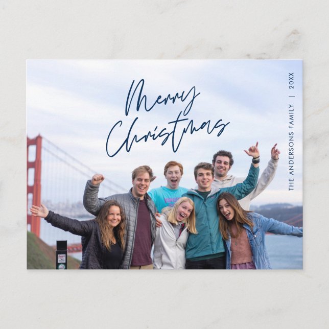 Modern Greeting, Merry Christmas Family Photo Postcard (Front)