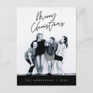 Modern Greeting,  Merry Christmas Family Photo Postcard