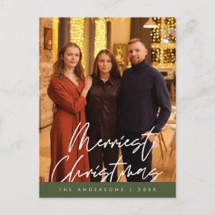 Modern Greeting,  Merry Christmas Family Photo Postcard