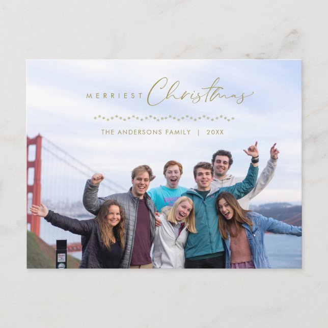 Modern Greeting, Merry Christmas Family Photo  Postcard (Front)