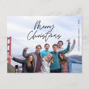 Modern Greeting, Merry Christmas Family Photo Postcard