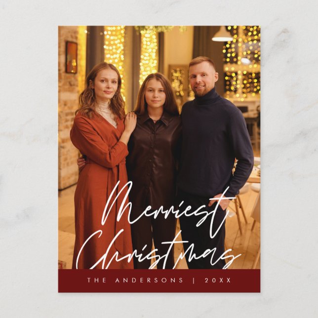 Modern Greeting,  Merry Christmas Family Photo Postcard (Front)