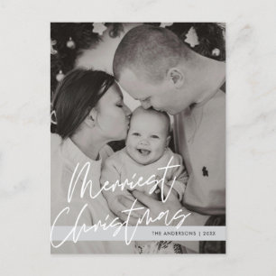 Modern Greeting,  Merry Christmas Family Photo Postcard