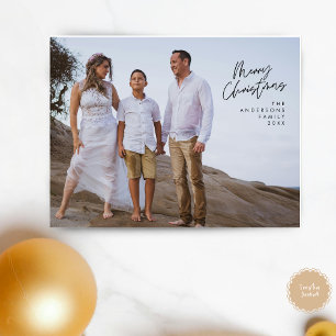 Modern Greeting, Merry Christmas Family Photo Postcard