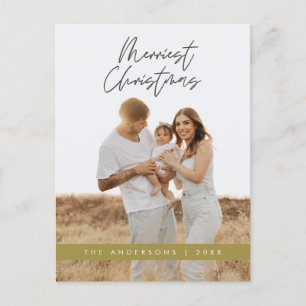 Modern Greeting,  Merry Christmas Family Photo Postcard
