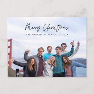 Modern Greeting, Merry Christmas Family Photo Postcard