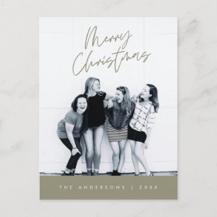 Modern Greeting, Merry Christmas Family Photo Postcard