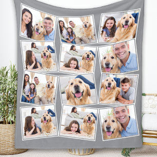 Modern Grey 12 Photo Collage Fleece Blanket
