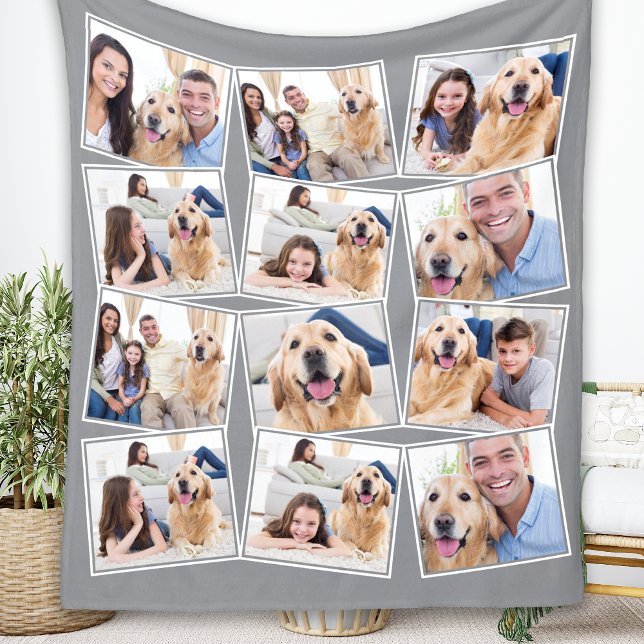 Modern Grey 12 Photo Collage Fleece Blanket (Creator Uploaded)
