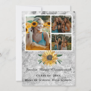Modern Grey 4 Photo Collage  Sunflower graduation Announcement