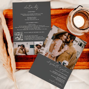 Modern grey 4 photo Qr all in one wedding Invitation