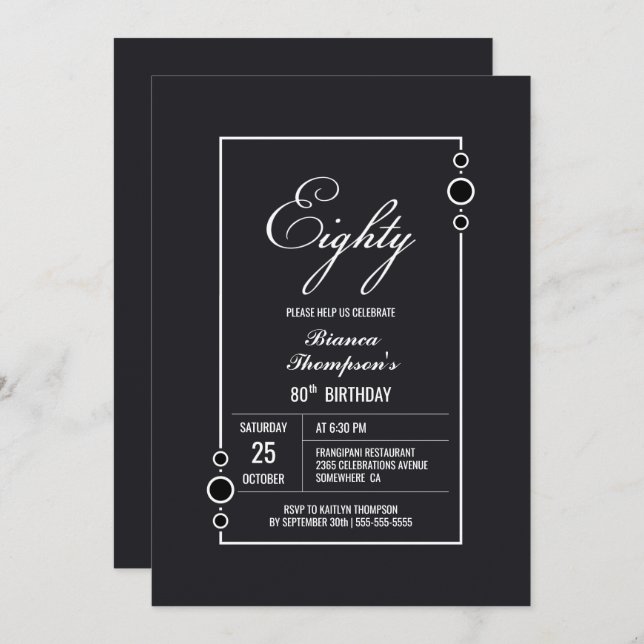 Modern Grey 80th Birthday Invitation (Front/Back)