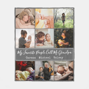 Modern Grey 9 Photo Collage for Grandpa Fleece Blanket