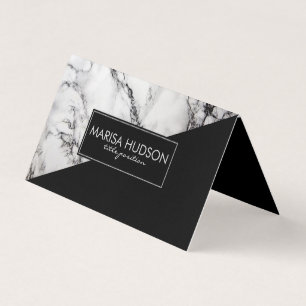 Modern Grey And Black Marble And Black Triangle Business Card