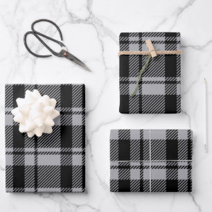 Modern Grey and Black Tartan Plaid Wrapping Paper Sheet