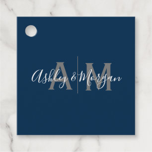 Modern Grey and Blue Couple's Monogram Favour Tags