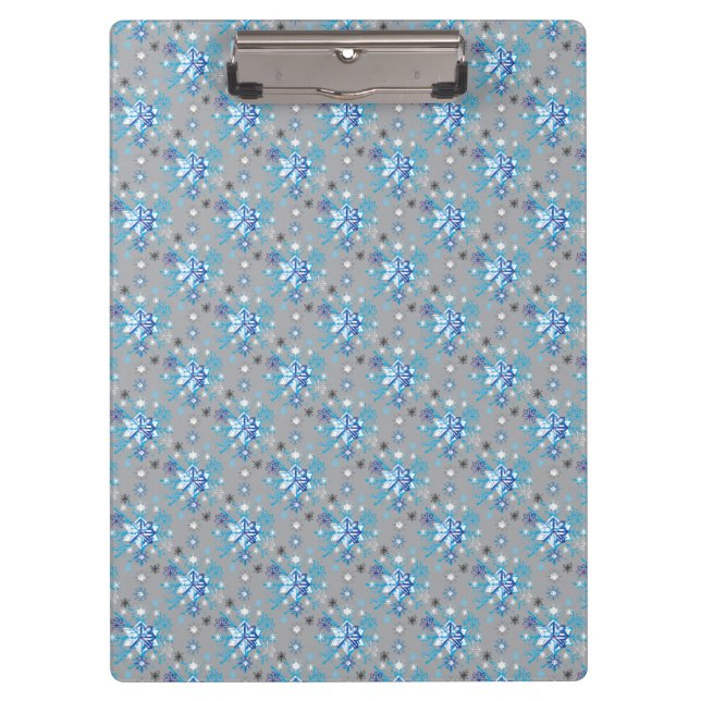 Modern grey and blue Holiday Snowflakes pattern Clipboard (Front)