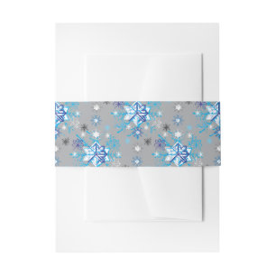 Modern grey and blue Holiday Snowflakes pattern Invitation Belly Band