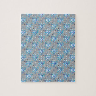 Modern grey and blue Holiday Snowflakes pattern Jigsaw Puzzle