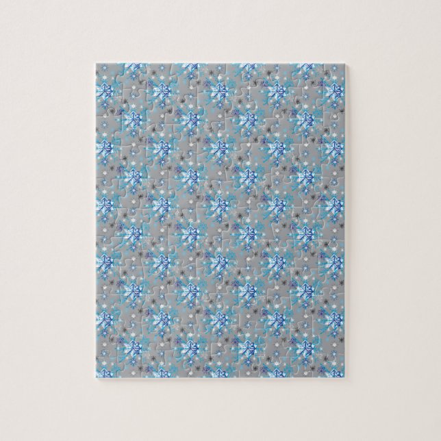 Modern grey and blue Holiday Snowflakes pattern Jigsaw Puzzle (Vertical)