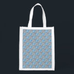 Modern grey and blue Holiday Snowflakes pattern Reusable Grocery Bag<br><div class="desc">Modern blue and white Holiday Snowflakes pattern on a grey backdrop. Need more? Check out other holiday designs at my store! Cheers! :)</div>