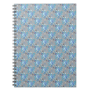 Modern grey and blue Holiday Snowflakes pattern Spiral Notebook