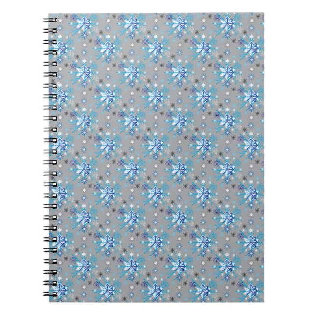 Modern grey and blue Holiday Snowflakes pattern Spiral Notebook (Front)