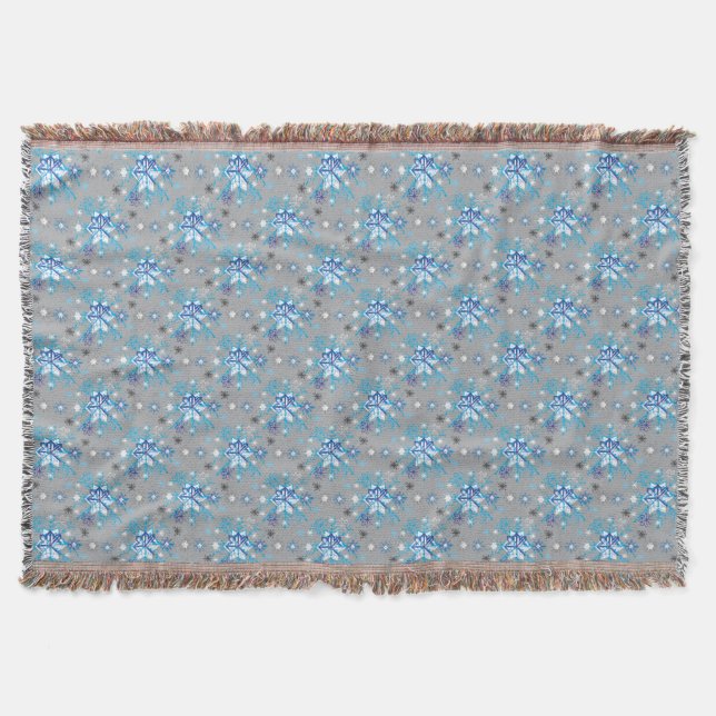 Modern grey and blue Holiday Snowflakes pattern Throw Blanket (Front)