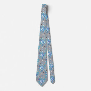 Modern grey and blue Holiday Snowflakes pattern Tie