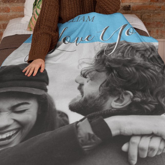 Modern Grey And Blue| I Love You Photo Fleece Blanket (Creator Uploaded)