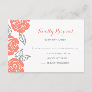 Modern Grey and Coral Rose Wedding RSVP Card