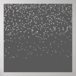 Modern Grey and Faux Silver Glitter Confetti Poster