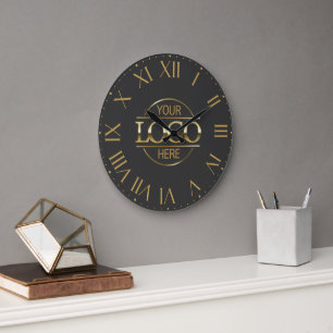 Modern Grey and Gold Branded Company Business Logo Large Clock