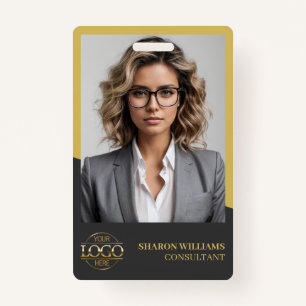 Modern Grey and Gold Employee Photo & Company Logo ID Badge
