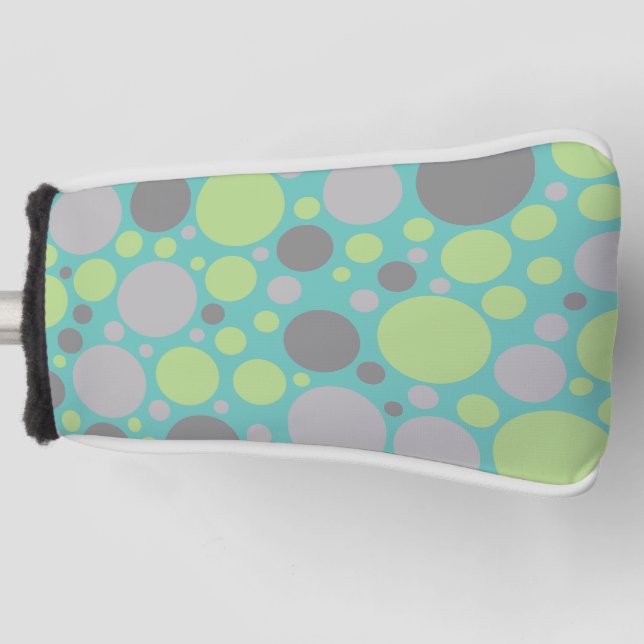 Modern Grey and Green Bubbles Golf Head Cover (Front)