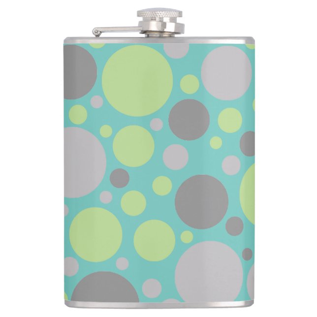 Modern Grey and Green Bubbles Hip Flask (Front)