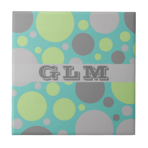 Modern Grey and Green Bubbles Monogram Tile