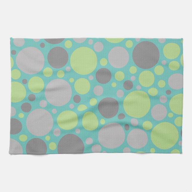 Modern Grey and Green Bubbles Tea Towel (Horizontal)