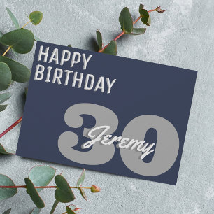 Modern Grey and Navy Blue 30th Birthday Card