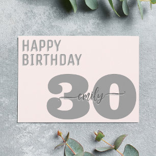 Modern Grey and Pink 30th Birthday Card